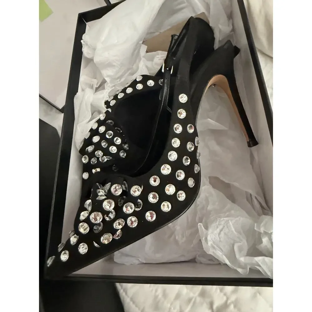 Aminah bow sling back black strass Gemma heels sz 5.5